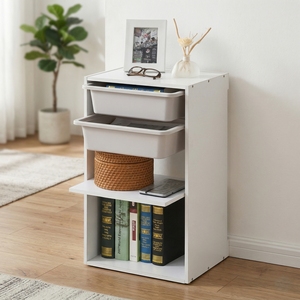 2 Plastic Bins 3-Tier Wooden Baby Children Kids Toy Storage Organizer - Product Image 1