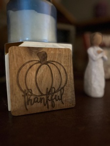 Thankful Pumpkin Laser Engraved Solid Wood Coaster Handcrafted Heat Resistant Drink Mat <b>Table</b> <b>Protector</b> Thanksgiving Home Decor - Product Image 3