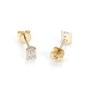 18K Solid Gold <b>Emerald</b> Cut Diamond <b>Earrings</b> Women's Classic Style Everyday Wear D Color Lab White Diamond <b>Studs</b> - Product Image 2