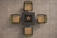 Ensemble de jardin en rotin pour cour extérieure, table carrée avec foyer, 4 chaises tressées, mobilier de patio moderne et luxueux, résistant aux intempéries