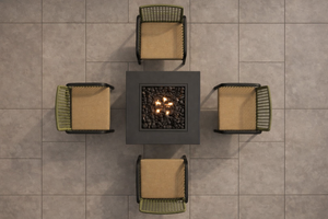 Outdoor Rattan Garden Set Square <b>Fire</b> <b>Pit</b> <b>Table</b> With 4 Woven Chairs Contemporary Patio Furniture Weather Resistant - Product Image 4