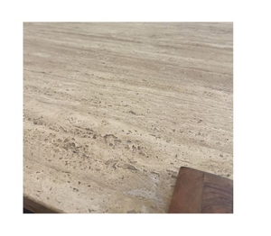Mesa de Centro de Travertino Rectangular con Tapa de Piedra y Pedestal de Madera para Sala de Estar - Product Image 6