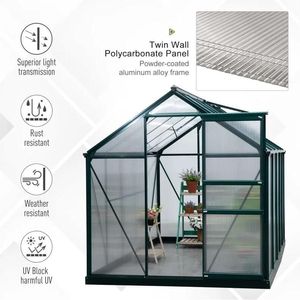 10 'X 6' X 7 'policarbonato di alluminio Walk-In resistente UV giardino serra colore verde per giardini esterni - Product Image 6