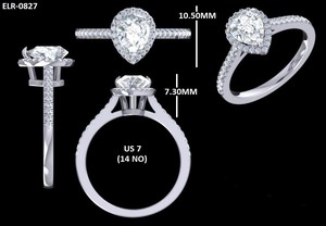 Bague de fiançailles et de mariage pour femme en or blanc 14 carats massif, sertie d'un diamant de laboratoire taille poire de 1 carat, certifié IGI, style vintage, avec halo. - Product Image 6