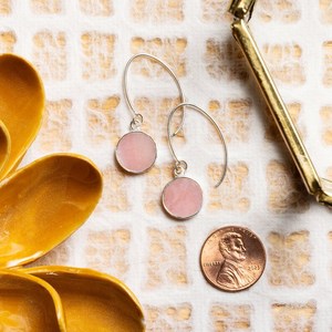 Pink Opal Drop <b>Earrings</b> 925 Sterling <b>Silver</b> Long Circle Minimalist Modern Wedding Party Jewelry Export India - Product Image 4