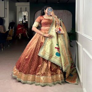Ensemble Lehenga en Organza VASTRA COTTAGE avec Bordure en Dentelle Zari, Blouse Non Cousue et Dupatta en Soie Jacquard Paithani - Product Image 3