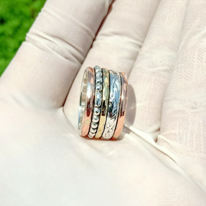 Three Tone <b>Spinner</b> Band <b>Ring</b> 925 Sterling <b>Silver</b> Handmade Anxiety Relief Jewelry - Product Image 2
