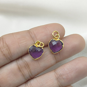 Colgante de Plata de Ley 925 con Amatista en Forma de Corazón Briolette, Gema Facetada, Charm DIY, Piedra de Nacimiento de Febrero, Venta al por Mayor - Product Image 4