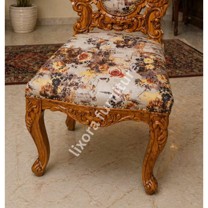Silla de Comedor de Madera Maciza Hecha a Mano de Lujo, Tallado Real Ornamentado, Asiento Tapizado Floral Vintage - Product Image 4