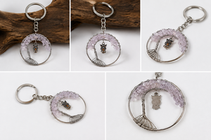 Porte-clés en cristal de haute qualité, arbre de vie en quartz rose, porte-clés en pierre naturelle hibou, cadeaux pour femmes - Product Image 5
