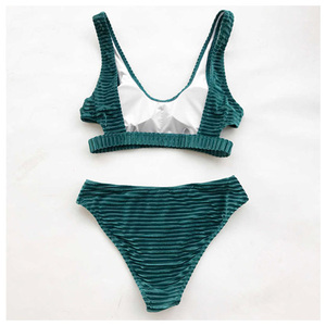 Traje de Baño Elegante de Dos Piezas Ocean Breeze con Escote en U Profundo, Espalda con Cordones y Recortes Laterales Modernos para Fiestas en la Piscina - Product Image 5