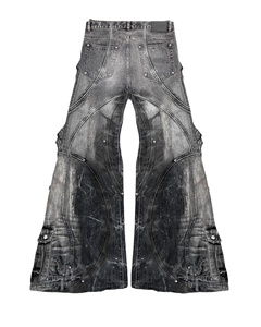 Personnalisé Vintage Noir Slim Patchwork Flare Pantalon Cargo en Denim pour Hommes Nouveau Design Logo en Tissu Enduit Taille Moyenne Style High Street - Product Image 2