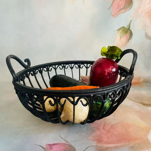 Minimalist Black Metal Wire Bowl Basket For Fruit <b>Storage</b> And Stylish Kitchen Countertop Organizer Display - Product Image 1