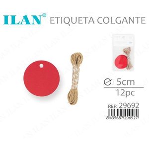 Etichette pendenti Ilan rotonde rosse da 5 cm con cordino per etichettatura di abbigliamento, 12 pezzi - Product Image 3