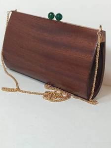 Bolso de Mano de Madera Ecológico Hecho a Mano de Alta Calidad con Cierre de Gema Verde, Estilo Moderno, Duradero, Regalo para Bodas, Troquelado - Product Image 5