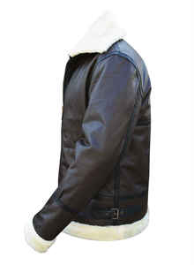 Men's Genuine Leather Bomber Jacket Sherpa <b>Lined</b> Zipper Closure Turn-down Collar Windproof Winter Biker <b>Coat</b> - Product Image 2