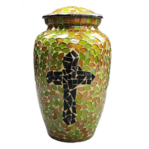 Urna Funeraria Grande para Cenizas de Adultos, Diseño de Cruz Celta con Mosaico Rojo, Urna Conmemorativa de Metal para Cenizas - Product Image 5