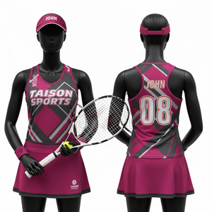 Camiseta de Tenis Profesional para Mujer, 180 GSM, Poliéster y Elastano, Transpirable, Roja y Blanca con Paneles Diagonales, Ropa Deportiva con Estampado Personalizado - Product Image 3