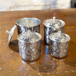 Engraved Design Metal Silver <b>Container</b> For Kitchen Storage Sugar Tea Coffee Elegant Durable Modern Pantry Canister Jar - Product Image 1