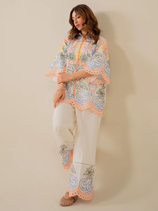 ชุดเซ็ต 2 ชิ้น เสื้อครอปแขนกุดผ้าชีฟองปักลายสไตล์ลำลองสำหรับผู้หญิง ผ้าฝ้าย 100% คอทรงโอ ลายเรียบ ทรงปกติ - Product Image 4