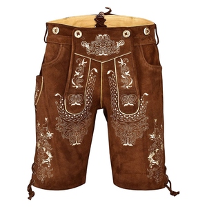 Auténticos pantalones de cuero de gamuza bávaros para hombre, traje tradicional de Oktoberfest, pantalones cortos de cuero bordados con tirantes. - Product Image 3