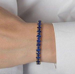 Pulsera de Zafiro Azul Cultivado en Laboratorio, Plata de Ley, Oro, Amuleto de Lujo, Elegante Piedra Preciosa, Joyería Fina Hecha a Mano, Regalo para Mujer - Product Image 2