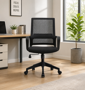 Modern Mesh Ergonomic <b>Office</b> Chair Black Swivel <b>Desk</b> Chair Fixed Armrest Plastic Base <b>Adjustable</b> Height Open Back Design <b>Office</b> - Product Image 1