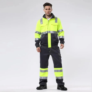 Men High Visibility Reflective Workwear <b>Jacket</b> And Pant Set Polyester Safety Uniform With Reflective Stripes Construction <b>Worker</b> - Product Image 1