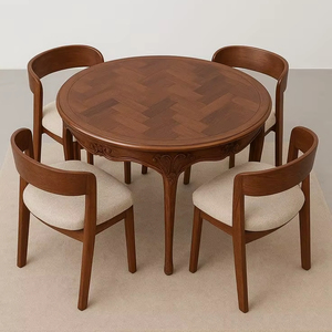 Elegante Mesa de Comedor Moderna Hecha de Madera de Teca con Acabado Natural, Ecológica y Duradera, Juego de Comedor de 4 Piezas - Product Image 1