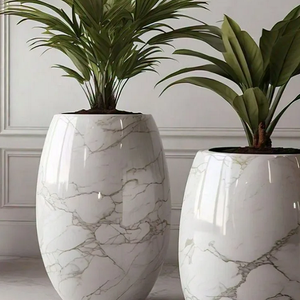 Maceta de Mármol Blanco de Lujo, Hecha a Mano, de Piedra Natural, Decorativa, para Interiores y Exteriores, para Hogar y Jardín - Product Image 2