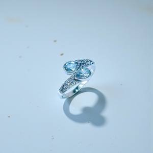 Natural Faceted Blue Topaz Gemstone Rings Unique Design 925 Sterling <b>Silver</b> Rings - Product Image 2