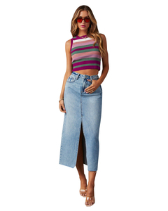 Falda vaquera dividida de cintura alta lavada para mujer - Product Image 2