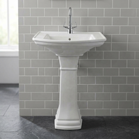 Lavabo sur pied en céramique, équipement sanitaire de salle de bain, lavabo monobloc avec mitigeur
