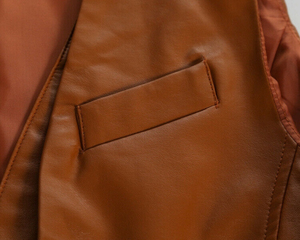 Contemporary Men's Cowboy Leather Vest Casual Summer Outer Wear Sleek Modern Streetwear Look Breathable Cowboy Leather Vest - Product Image 5