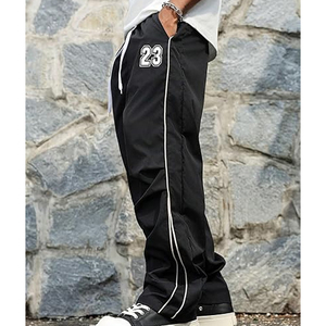 Pantalon de survêtement en nylon violet pour homme, style streetwear hip-hop empilé, avec impression de logo personnalisé, taille mi-haute, coupe ample, fermeture à cordon de serrage - Product Image 5