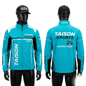 Chaqueta de Karting Premium de 320 GSM, Poliéster y Spandex, con Paneles en Contraste Azul y Blanco, Bordado Personalizado y Sublimación - Product Image 4