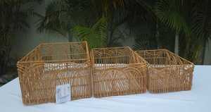 Juego de 3 bandejas decorativas de ratán marrón con base de metal - Product Image 5