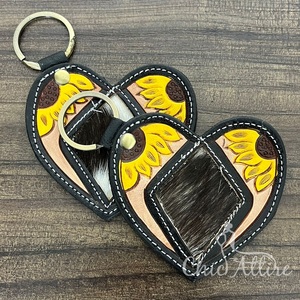 Porte-clés artisanal en cuir de vachette de qualité supérieure, avec motif floral, style western, porte-clés rustique, accessoires pour clés de voiture - Product Image 1
