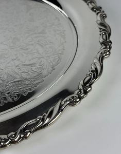 Vintage Silver Charger <b>Plate</b> <b>Large</b> Capacity Deep <b>Plates</b> Round Custom Size Dining Tableware Silver Dish Custom Design Border - Product Image 3