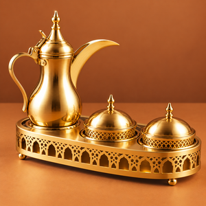 Golden Arabic Dallah <b>Coffee</b> <b>Set</b> with Decorative Stand MiddleEast Style Metal Tea Maker Durable Design - Product Image 4