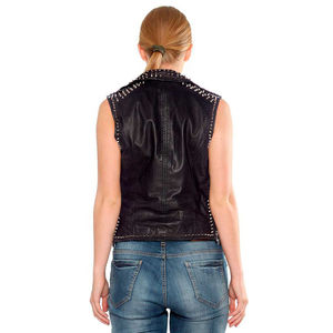 Plus Size <b>Women's</b> Fashionable Cowhide Leather <b>Waistcoat</b> Sleeveless Motorbike Vest Fur Decoration Breathable Outer Wear - Product Image 2