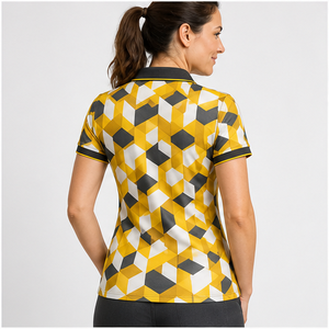 Polo Personalizado para Mujer con Estampado de Cubos Amarillos, Blancos y Grises, de Secado Rápido, Transpirable, Manga Corta, Uniforme para Equipo de Golf WPS-0766 - Product Image 4