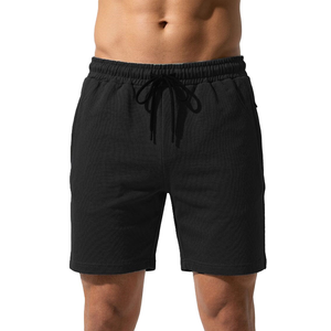 Shorts pour homme en piqué 100% coton noir avec cordon de serrage à la taille, décontractés, respirants, longueur bermuda, couleur unie, tissu tricoté - Product Image 5