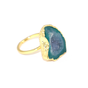 Elegant Style Natural Green Geode Druzy Single Gemstone Classic <b>Ring</b> 22K Gold Plated Wholesale Brass Jewelry For Women Girls - Product Image 2