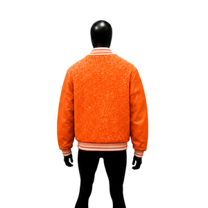 PREMIUM ORANGE LETTERMAN <b>Men's</b> Orange <b>Suede</b> Varsity <b>Jacket</b> Regular Fit Turn-down Collar Casual Autumn Wear EVERYDAY COLLEGE PREM - Product Image 2