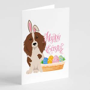 Whimsical A7 Tamaño 5x7 Tarjetas de felicitación de Pascua Paquete de 8 Longhair Red Pedbald Dachshund Design Tarjetas de notas en blanco con sobres - Product Image 1