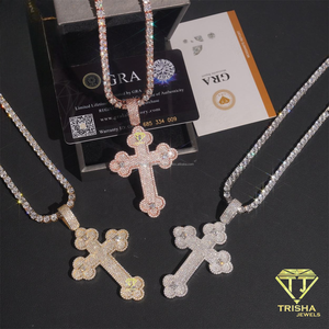 Oversized Cross Pendant With Round Moissanite Diamonds 925 Sterling Silver Iced Out Hip Hop Rapper Style Necklace - Product Image 6
