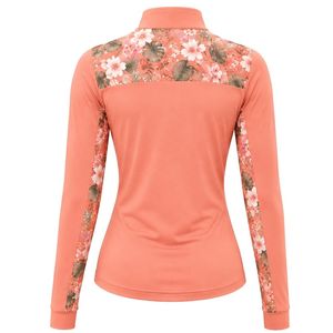 เสื้อพูลโอเวอร์แขนยาวคอซิปสำหรับผู้หญิง สีชมพูคอรัล แบรนด์ Manufacturer  ตกแต่งลายดอกไม้ที่แขนเสื้อ เหมาะสำหรับออกกำลังกายและเล่นกีฬา - Product Image 2