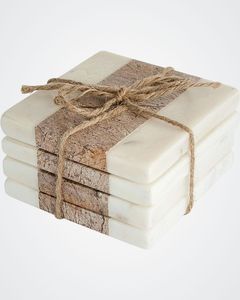 Handmade <b>White</b> Marble Wood <b>Coasters</b> Set Durable Absorbent Modern Luxury Design 400mm Diameter 10mm Thick for Restaurant Hotel - Product Image 1