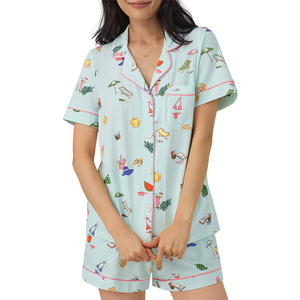 Customized Wholesale 100% Cotton Sleepwear Lounge Wear Women Loungewear Pajamas 2pcs/Set for Women With High Quality - Product Image 3